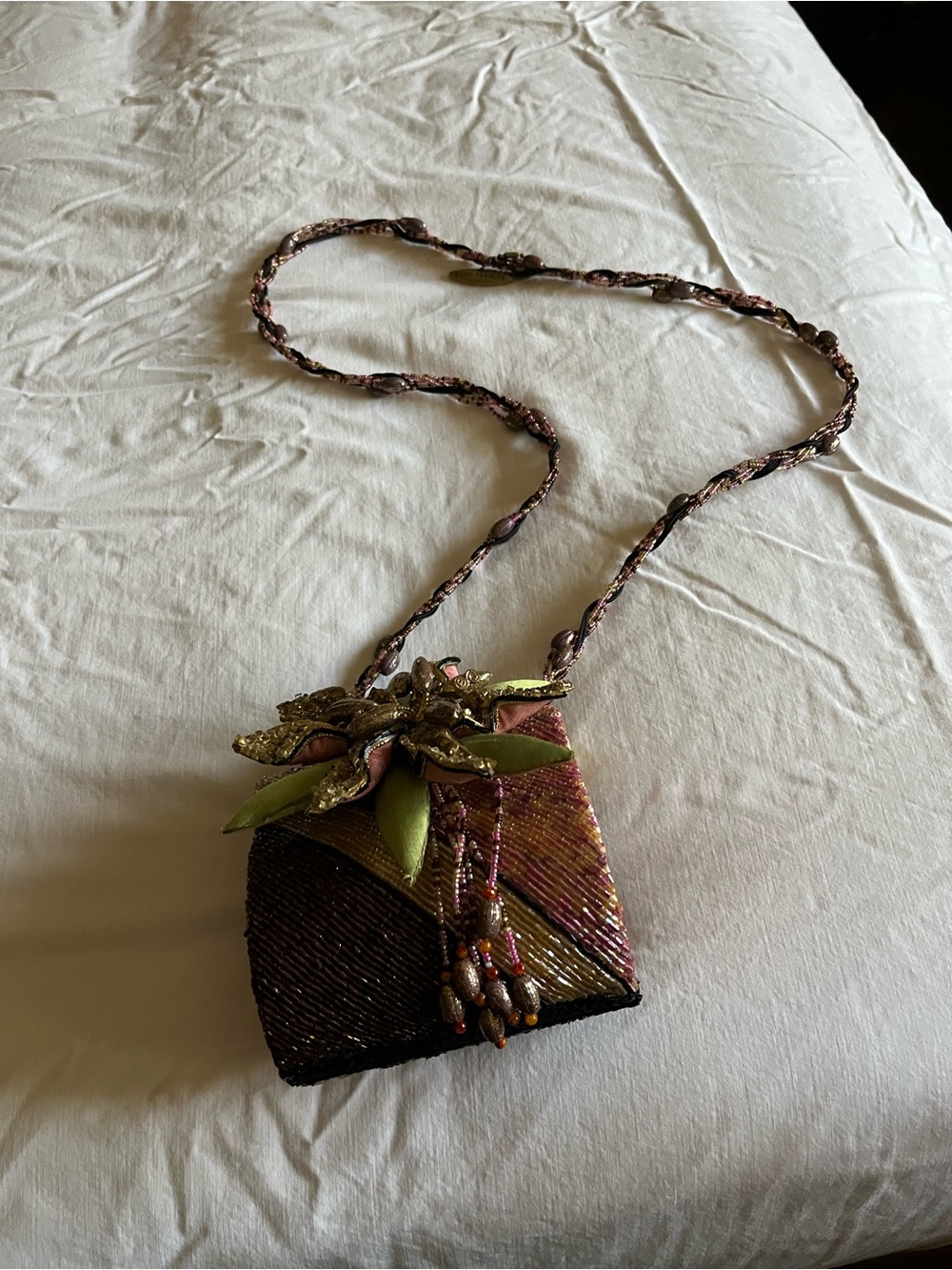 Mary Frances Pink, Green & Gold Beaded Floral Handbag - Picture 3 of 4